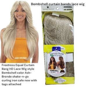 FreeTress Equal Curtain Bangs HD Lace Front Bombshell Wig color ash-bronde New